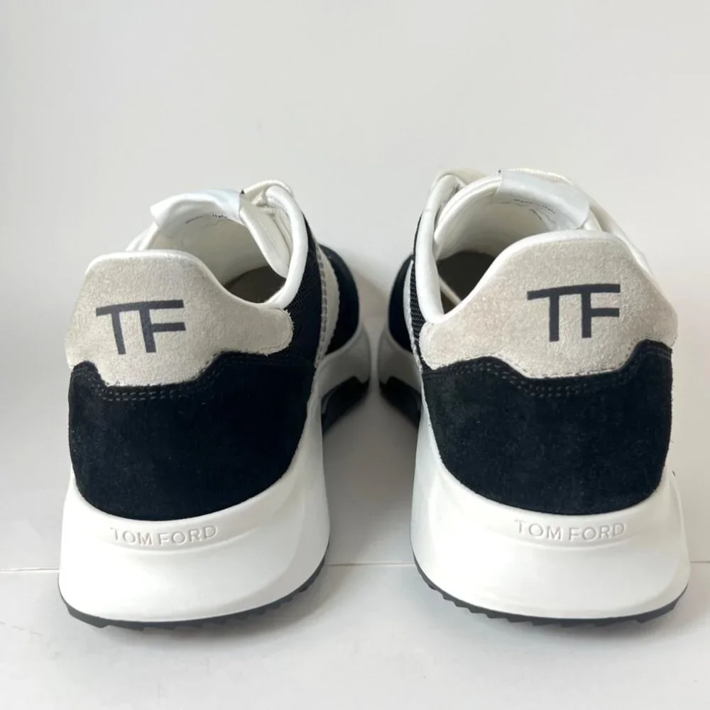 Tom Ford Technical Sneakers Black White Leather Lace-Up Men Shoes Size 10